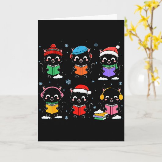 Black Cat Reading Book Christmas For Bookworm Cat カード (黄色い花)