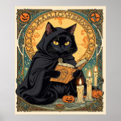 Black Cat Reading The Jack o lantern Journal ポスター (正面)