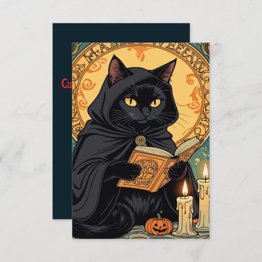 Black Cat Reading The Jack o lantern Journal 招待状 (正面/裏面)