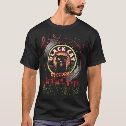 Black Cat Records メンズTシャツ - レトロジャズ&ソウル Tシャツ (正面)
