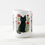 Black Cat & Red Flowers Mug コーヒーマグカップ (中央)
