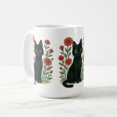 Black Cat & Red Flowers Mug コーヒーマグカップ (正面左)