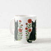 Black Cat & Red Flowers Mug コーヒーマグカップ (正面左)