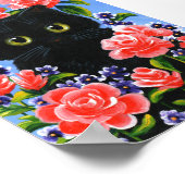 Black Cat Red Roses Summer Creationarts ポスター (角)