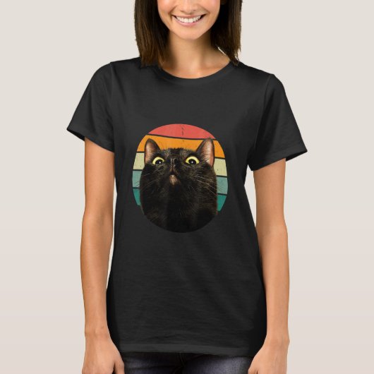 Black Cat Retro Style Cats Kitten Tシャツ (正面)