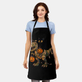Black Cat Riding Mummy T-Rex – Cute Halloween Dino エプロン (着用した状態)