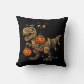 Black Cat Riding Mummy T-Rex – Cute Halloween Dino クッション (正面)