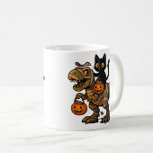 Black Cat Riding Mummy T-Rex – Cute Halloween Dino コーヒーマグカップ (正面右)