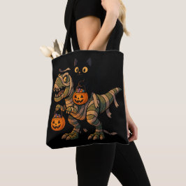Black Cat Riding Mummy T-Rex – Cute Halloween Dino トートバッグ