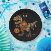 Black Cat Riding Mummy T-Rex – Cute Halloween Dino ペーパープレート (パーティー)