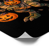 Black Cat Riding Mummy T-Rex – Cute Halloween Dino ポスター (角)