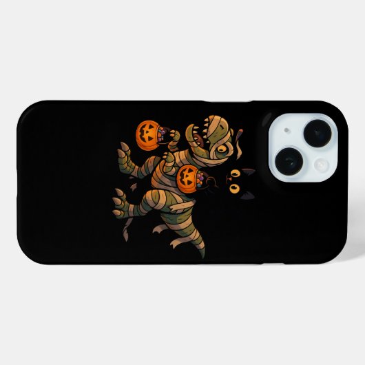 Black Cat Riding Mummy T-Rex – Cute Halloween Dino Case-Mate iPhoneケース (裏面 (横))