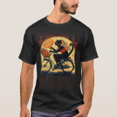Black Cat Riding Pizza Tシャツ (正面)