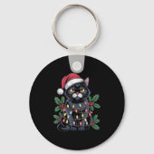 Black Cat Santa Hat Christmas Tree Lights Funny Pe キーホルダー (正面)
