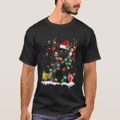 Black Cat Santa Hat Reindeer Christmas Lights Cat  Tシャツ (正面)