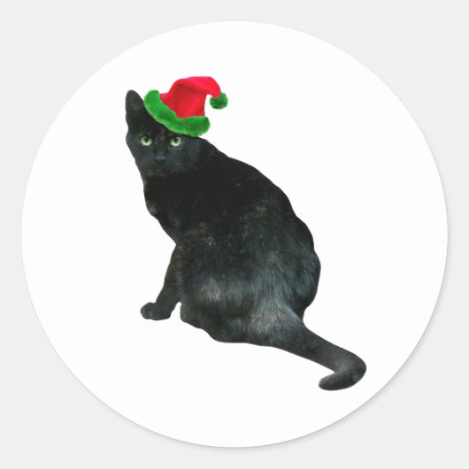 Black Cat Santa Stickers ラウンドシール (正面)