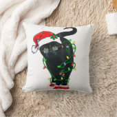 Black Cat Santa Tangled Up In Christmas Lights クッション (ブランケット)