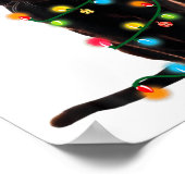 Black Cat Santa Tangled Up In Christmas Lights ポスター (角)