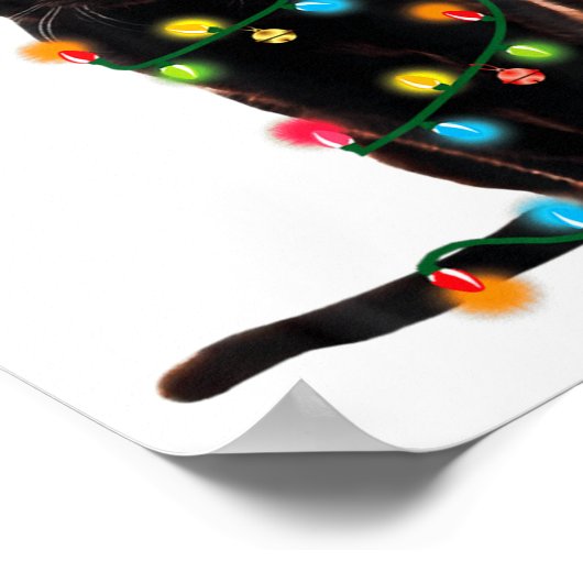 Black Cat Santa Tangled Up In Christmas Lights  ポスター (角)