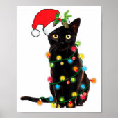 Black Cat Santa Tangled Up In Christmas Lights  ポスター (正面)