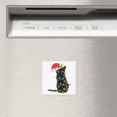 Black Cat Santa Tangled Up In Christmas Lights  マグネット (インサイチュ (食洗機))