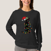 Black Cat Santa Tangled Up In Christmas Lights Tシャツ (正面)