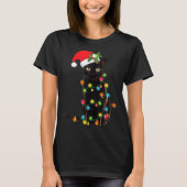 Black Cat Santa Tangled Up In Christmas Lights  Tシャツ (正面)