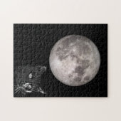 Black cat shadow full moon ジグソーパズル (横)