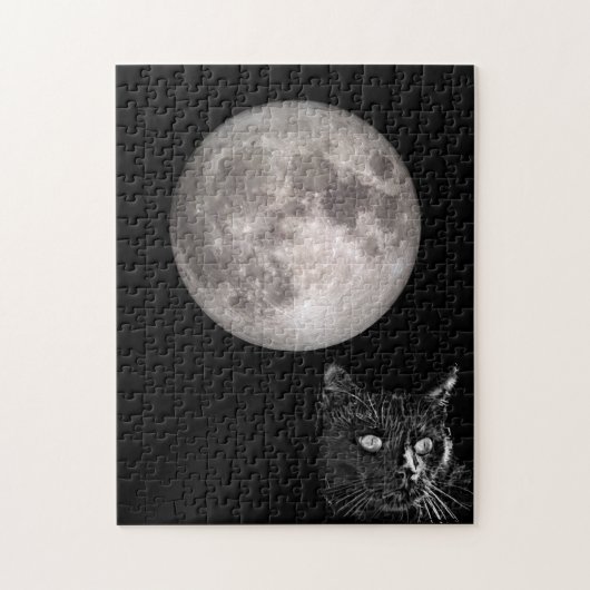 Black cat shadow full moon ジグソーパズル (縦)