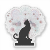  Black Cat Silhouette Artistic Fireworks New Year  シール (正面)