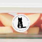 Black Cat Silhouette Floral Botanical Minimalist ラベル (貼付)