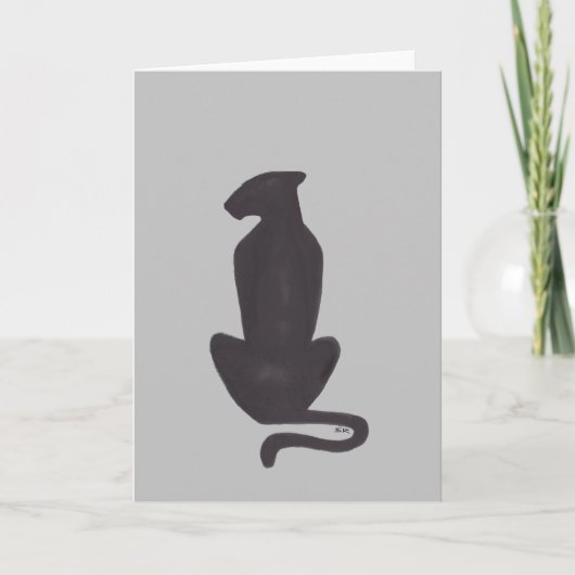 Black Cat Silhouette gray greeting card カード (正面)