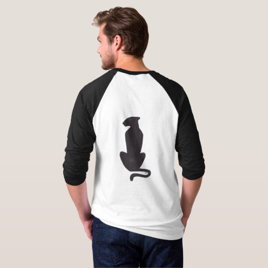 Black Cat Silhouette men white black raglan shirt Tシャツ (裏面フル)