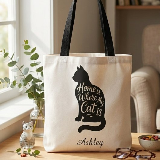 Black Cat Silhouette Tote – Minimalist Pet Lover トートバッグ
