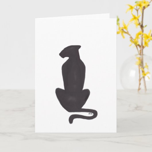 Black Cat Silhouette white greeting card カード (黄色い花)