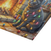 Black Cat Sitting Fireplace with Christmas Lights カッティングボード (角)