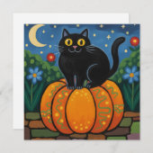 Black Cat Sitting on a Fall Pumpkin シーズンカード (正面/裏面)
