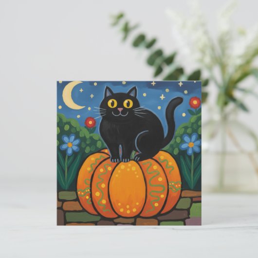 Black Cat Sitting on a Fall Pumpkin  シーズンカード (スタンド正面)