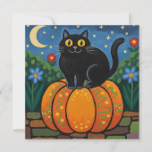 Black Cat Sitting on a Fall Pumpkin  シーズンカード (正面)