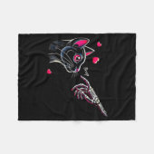 Black Cat Skeleton Hand Boop Valentine's Day Pet O フリースブランケット (正面(横))