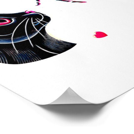 Black Cat Skeleton Hand Boop Valentines Day Pet O ポスター (角)