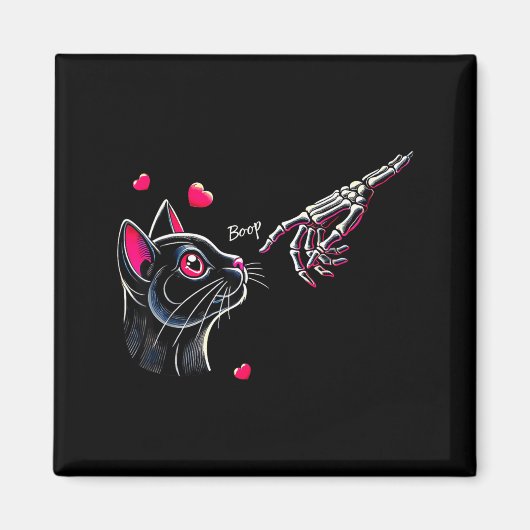 Black Cat Skeleton Hand Boop Valentine's Day Pet O マグネット (正面)