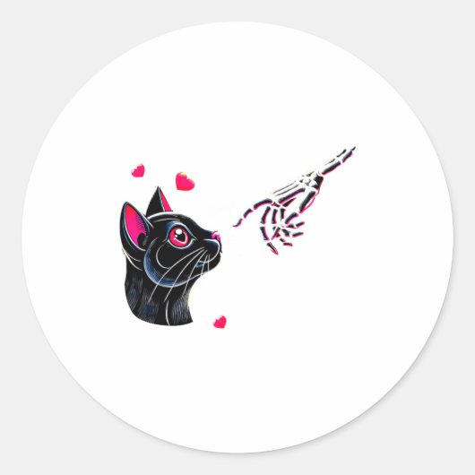 Black Cat Skeleton Hand Boop Valentines Day Pet O  ラウンドシール (正面)