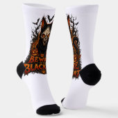 Black Cat Skull Halloween with Jack O Lante ソックス (傾斜あり)