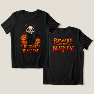 Black Cat Skull Halloween with Jack O Lanterns – S トライブレンドTシャツ
