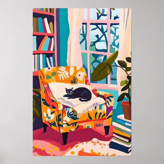 Black cat sleeping on the sofa ポスター (正面)