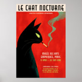 Black Cat Smoking Poster - Retro French Exhibition ポスター (正面)