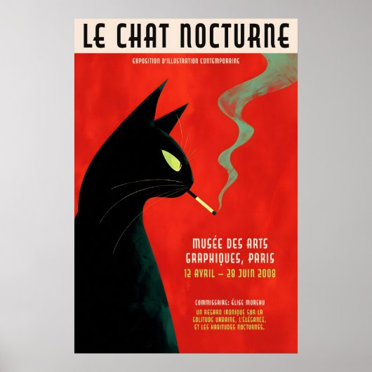Black Cat Smoking Poster - Retro French Exhibition ポスター (正面)