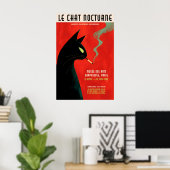 Black Cat Smoking Poster - Retro French Exhibition ポスター (ホームオフィス)