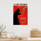 Black Cat Smoking Poster - Retro French Exhibition ポスター (キッチン)